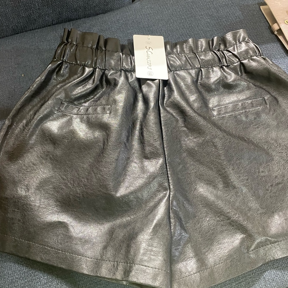 Faux Leather ruffle waist shorts